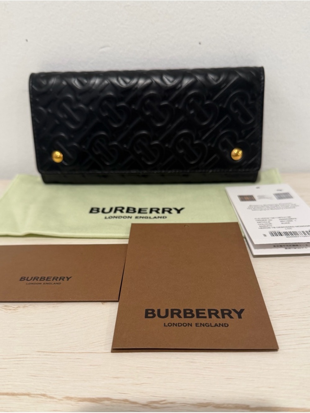 Burberry Black Embossed Leather Snap Wallet with Gold Hardware